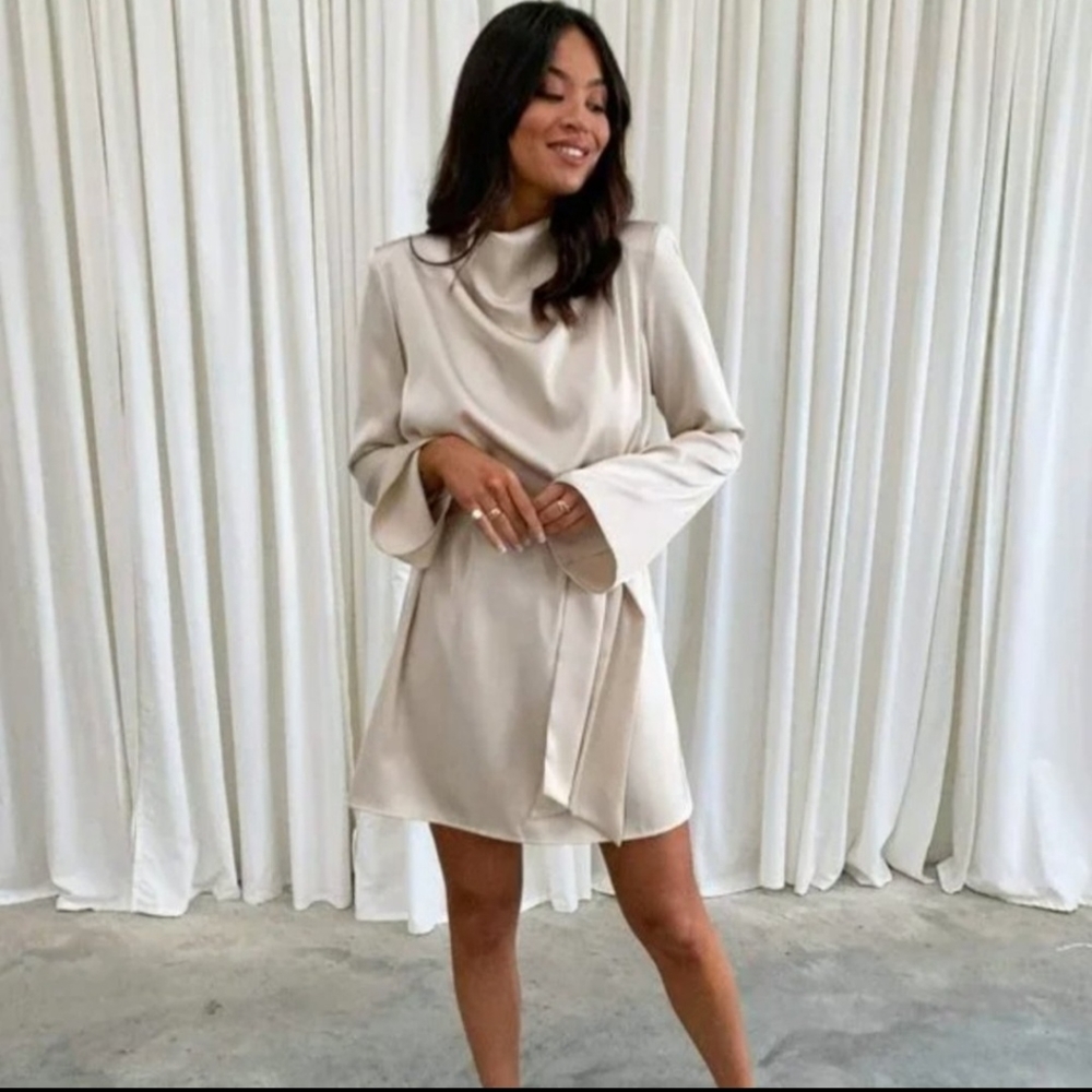 Pretty Lavish - Jayda Cowl Neck Dress Oyster XS